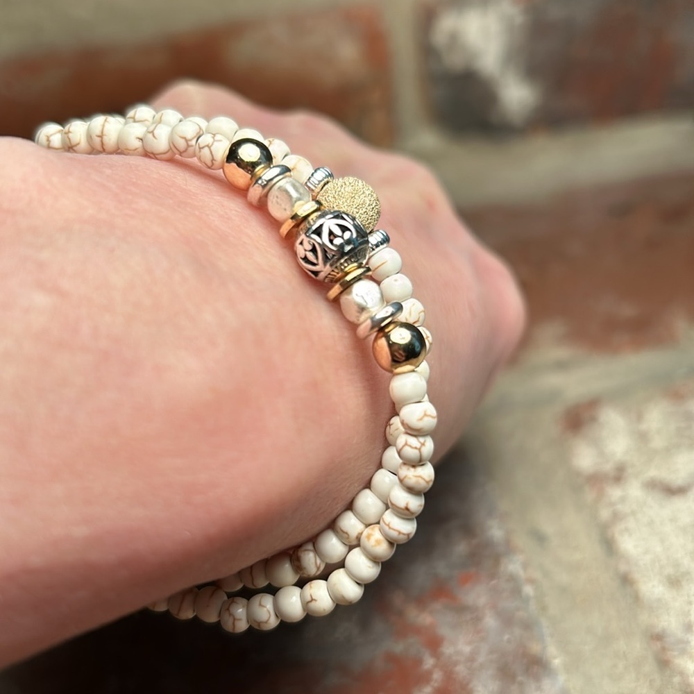 Howlite Anklet & Bracelets with 14k Gold Filled Beads - Picture 7 of 11